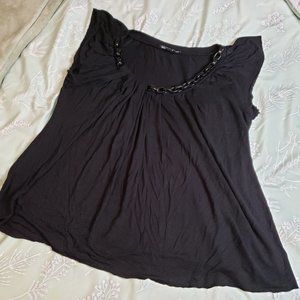 [L] Cable & Gauge Black Chain ruched neck top